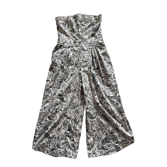 Anthropologie Pants - Anthropologie Jumpsuit Women XL-Tall Grey Paisley Strapless Wide Leg Smocked